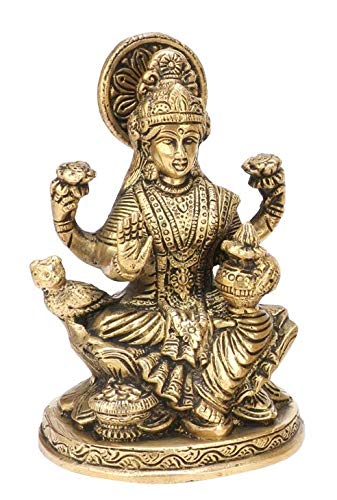 Kartique Laxmi Murti Brass Lakshmi Idol Laxmi Goddess Lakshmi Sitting Statue In Blessing 7777